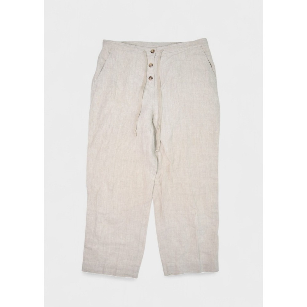 Jones New York Pants Womens 8 Beige Linen Capri Trousers Lounge Drawstring